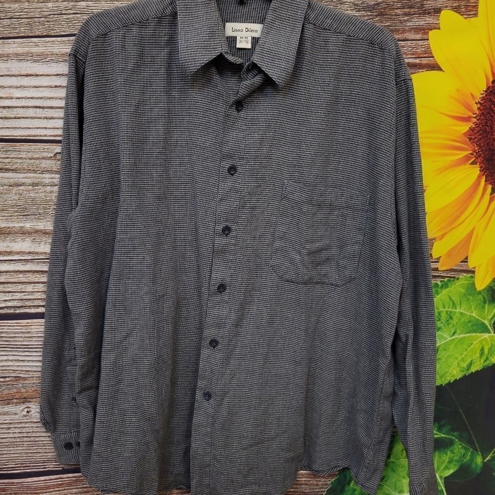Linear Dome Mens Long Sleeve Dress Shirt Medium gray/tan Pre-owned 15.5